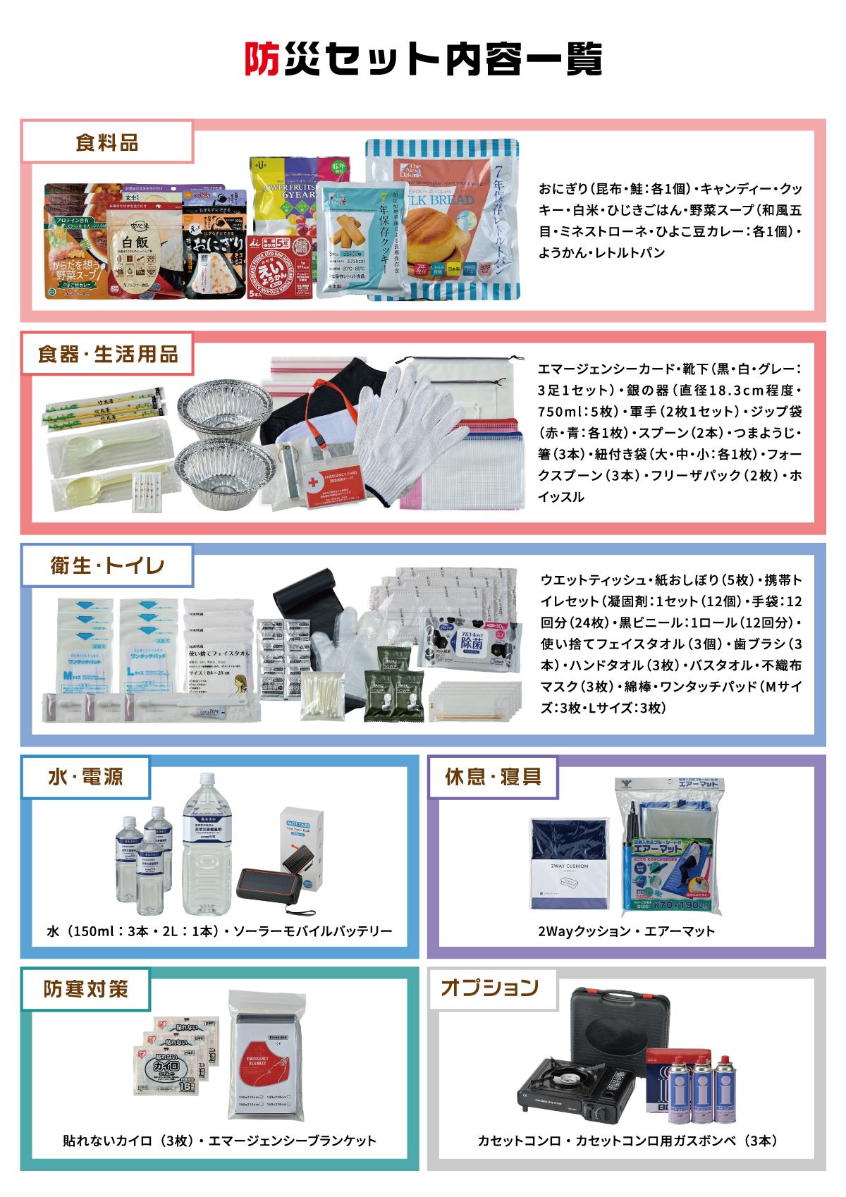 防災セット内容一覧 防災セット内容一覧